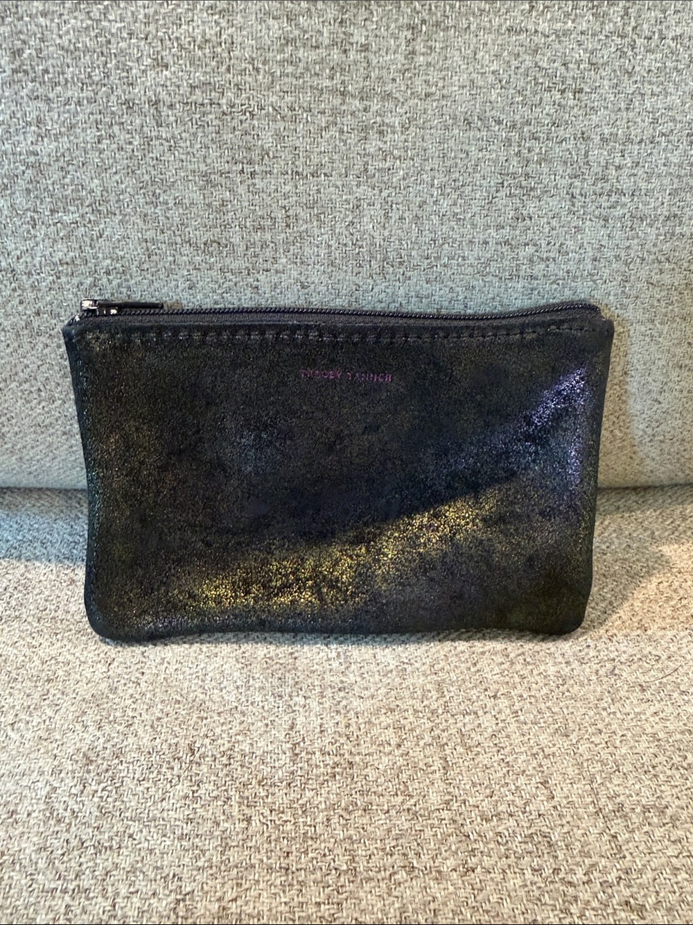 (2)Tracey Tanner Small Zip Pouches Purple/Gold +Black/Green Foil Used